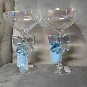 Blue Bow Iridescent Coupe Glasses, Anthropologie Inspired‎ set of 2